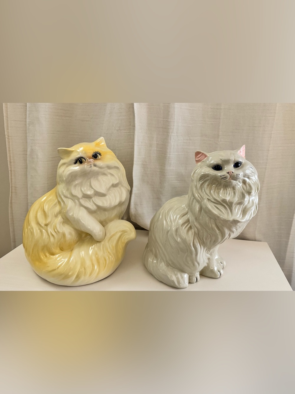 Vintage Rare HTF Ceramic White and Cream Decorative Cat Figurines - Home Accents